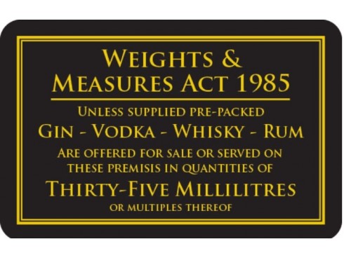 SIGN "WEIGHTS AND MEASURES 35ML"