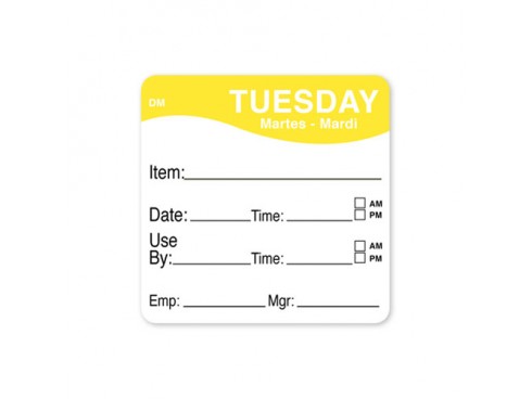 LABEL DISSOLVABLE USE BY TUESDAY 2X2"