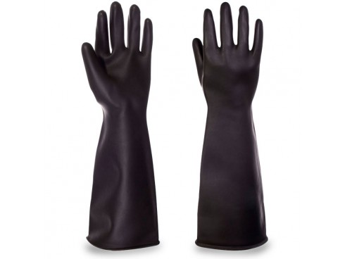 GLOVES RUBBER GAUNTLET BLACK MEDIUM