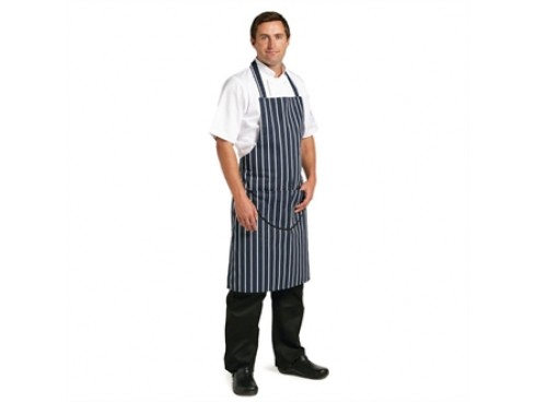 APRON BIB WITH POCKET NAVY/WHITE STRIPE