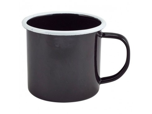 MUG ENAMEL 12.5OZ BLACK WITH WHITE RING