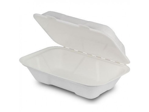 BOX FOOD CLAMSHELL HEAVY BAGASSE 9X6"