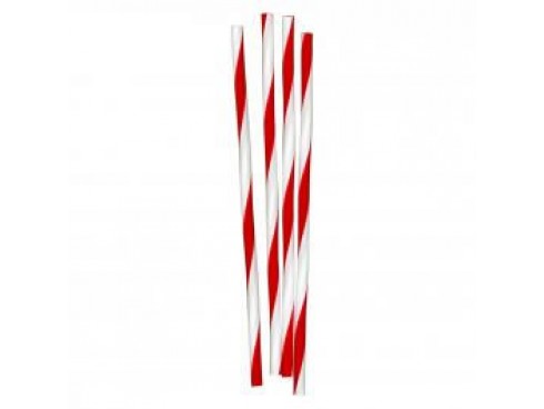 STRAW PAPER RED WHITE STRIPE 8" 200X6MM