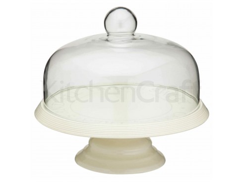 STAND CERAMIC CAKE WITH GLASS DOME 29CM