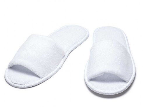 SLIPPERS OPEN TOE FLEECE WHITE PAIR