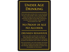 SIGN "UNDER AGE DRINKING" GOLD/BLACK LARGE