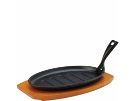 PLATTER SIZZLE CAST IRON WOOD BASE 10.75"