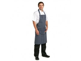 APRON BIB WITH POCKET NAVY/WHITE STRIPE