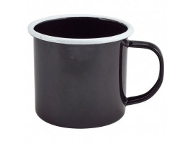 MUG ENAMEL 12.5OZ BLACK WITH WHITE RING