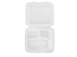 BOX LUNCH BAGASSE 3-COMP SQUARE 9"