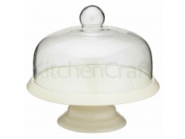 STAND CERAMIC CAKE WITH GLASS DOME 29CM