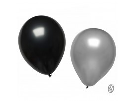 BALLOONS BLACK AND SILVER METALLIC 12"