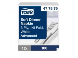 NAPKIN TORK 3PLY 8FOLD WHITE 39CM