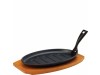 PLATTER SIZZLE CAST IRON WOOD BASE 10.75"